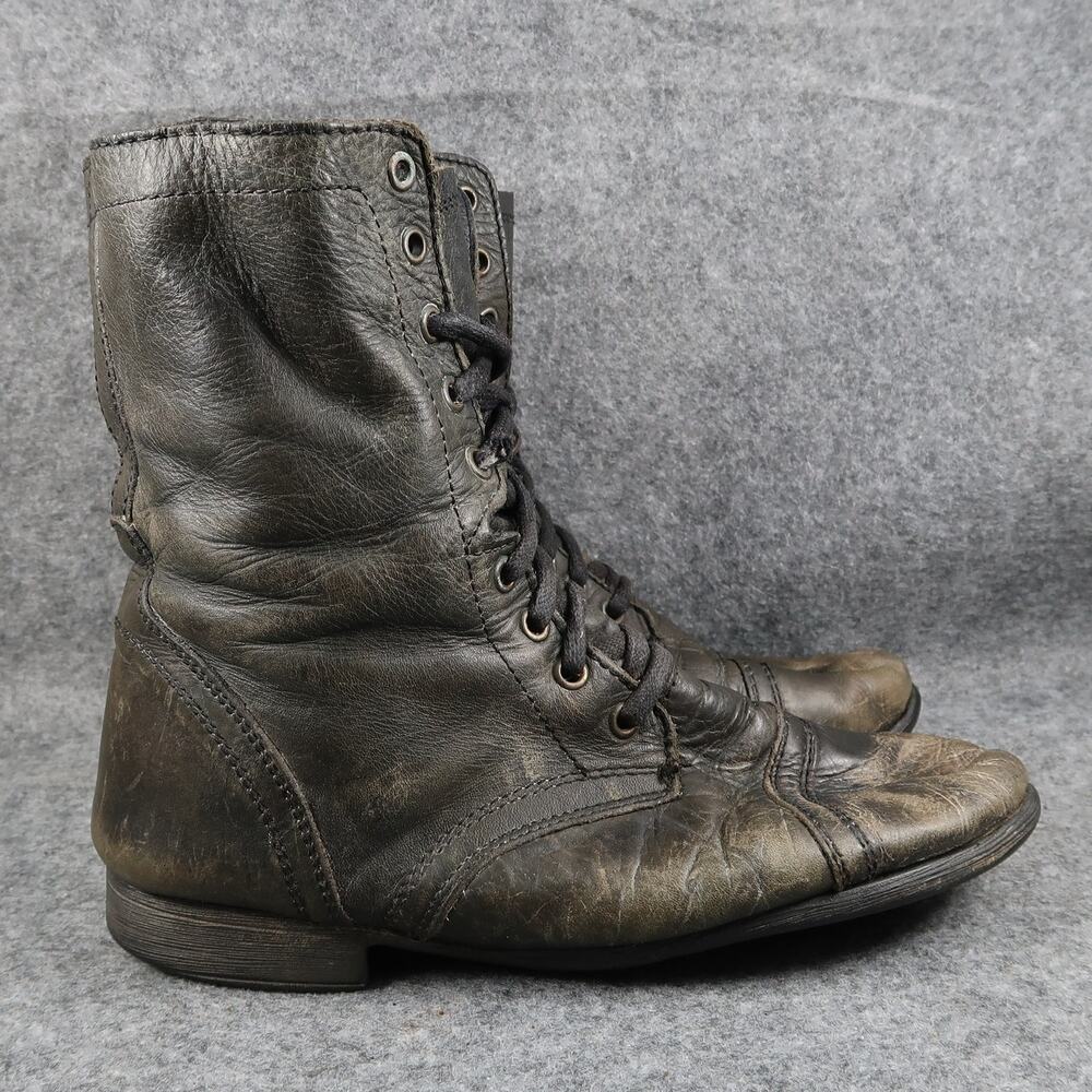 Steve Madden Shoes Womens 8.5 Boots Troopa Moto Biker Leather Zip Lace Up Combat